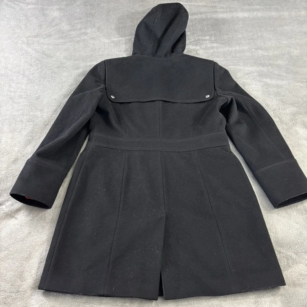 Michael Michael Kors Coat Womens‎ 12 100% Wool Solid Black Hooded Trench Outdoor